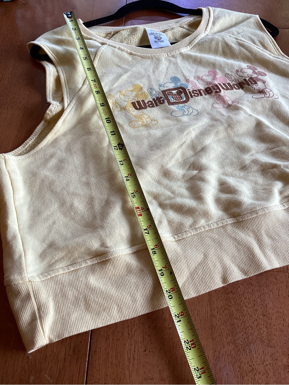 Disney Pale Yellow Ice Cream Mickey Crop Crewneck Sleeveless Sweatshirt Top -1X - Picture 7 of 10